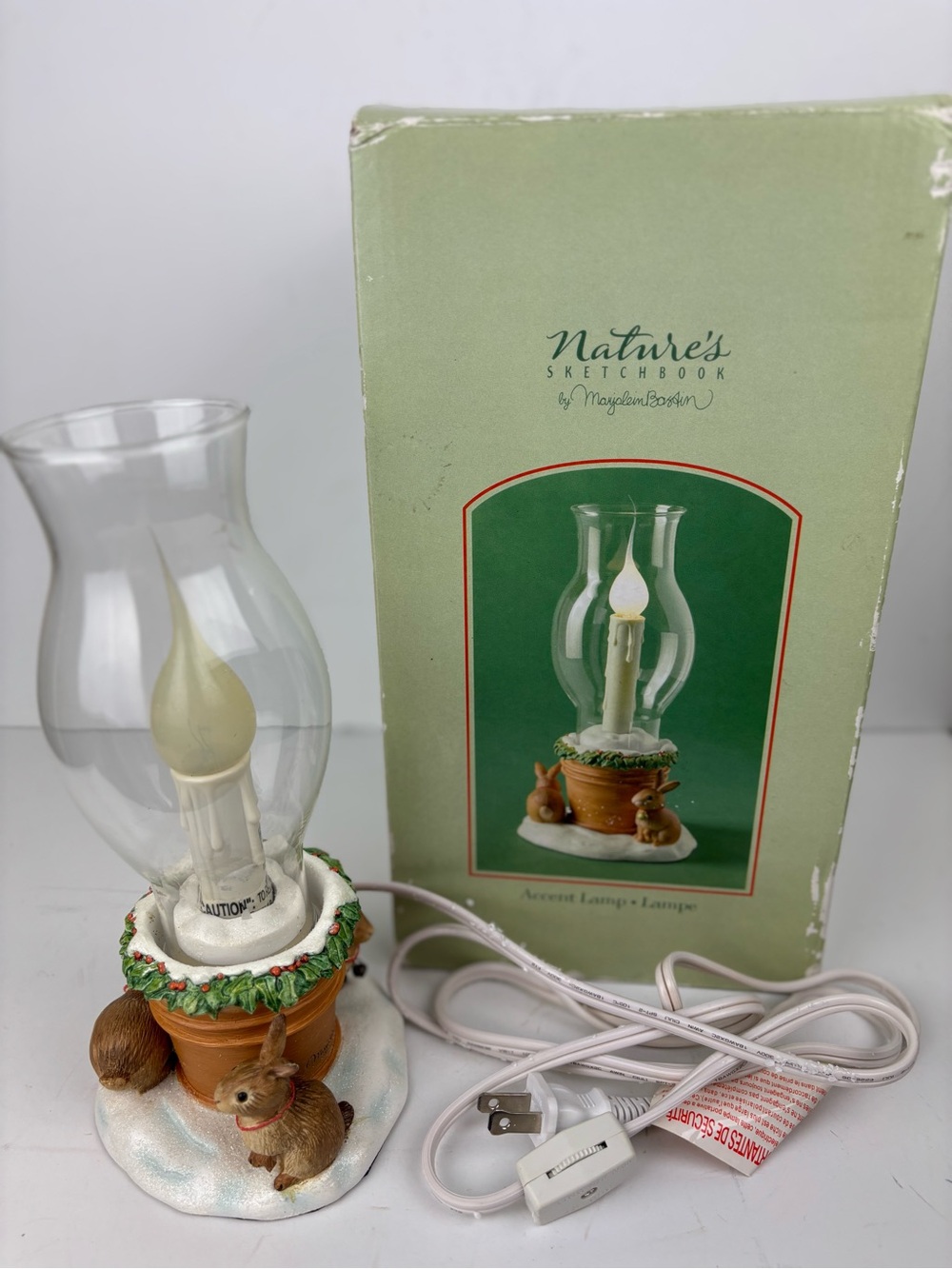 Vintage Hallmark Nature’s Sketchbook Bunny Hurricane Accent Lamp/NEW in box